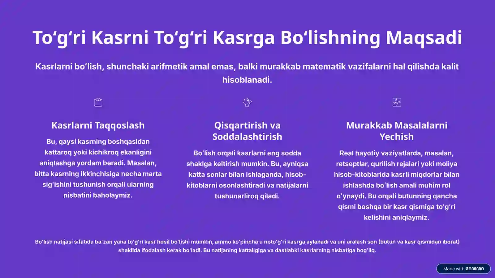Toʻgʻri Kasrni Toʻgʻri Kasrga Boʻlish 3