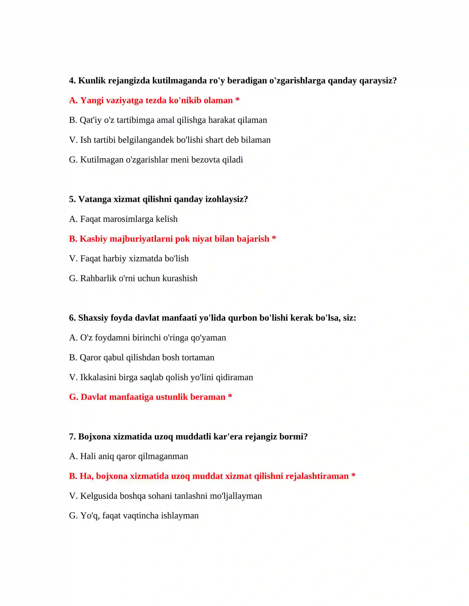 Bojxona organlari vakolatlari test savollari 3