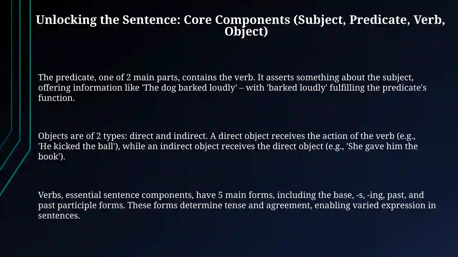 Unlocking the Sentence: Core Components (Subject, Predicate, Verb, Object) 3