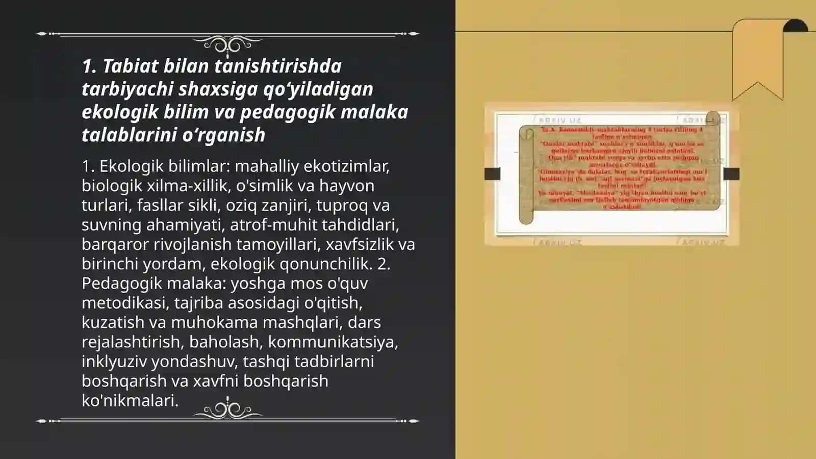 Tabiat bilan tanishtirishda tarbiyachi shaxsiga qoʻyiladigan talablari haqidagi fikrlarni ôrganish 3