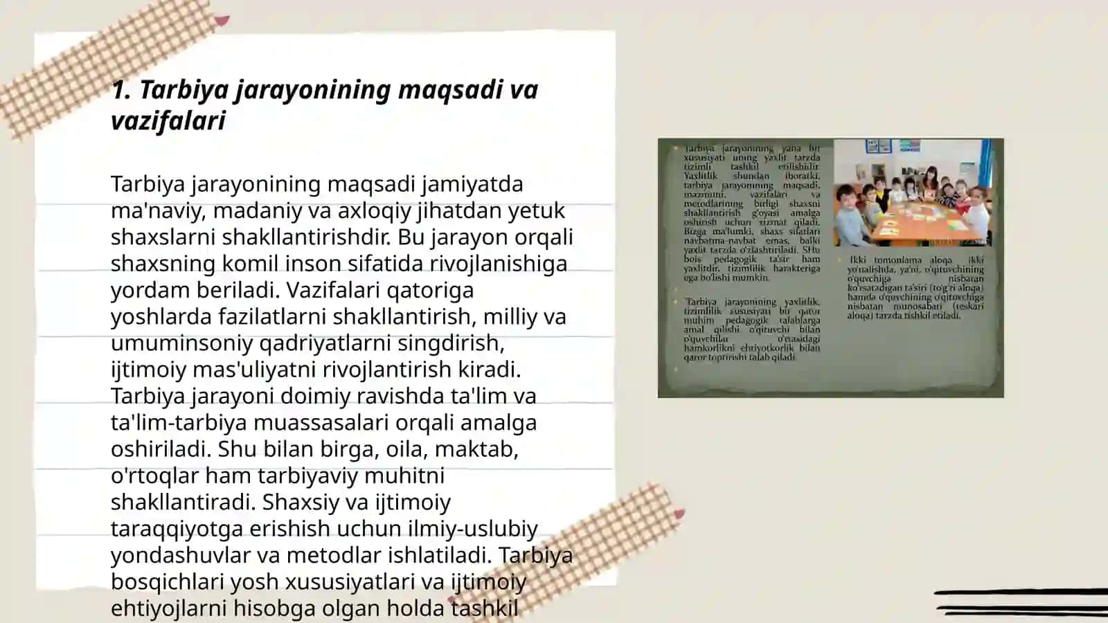 Tarbiya jarayonlarining mohiyat va mazmuni. Tarbiya qonuniyatlari va tamoyillari 3