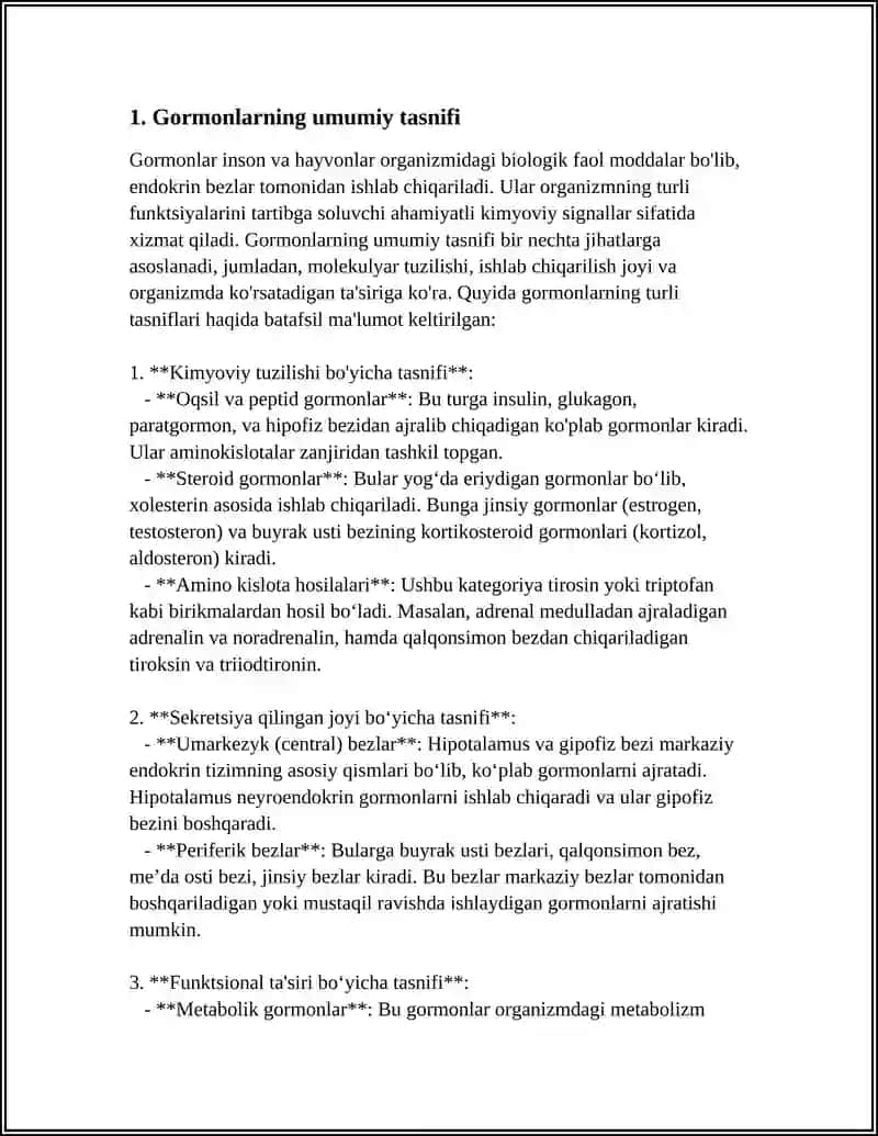 GORMONLARNING TASNIFI VA XOSSALARI. GIPOFIZ BEZI FIZIOLOGIYASI 3