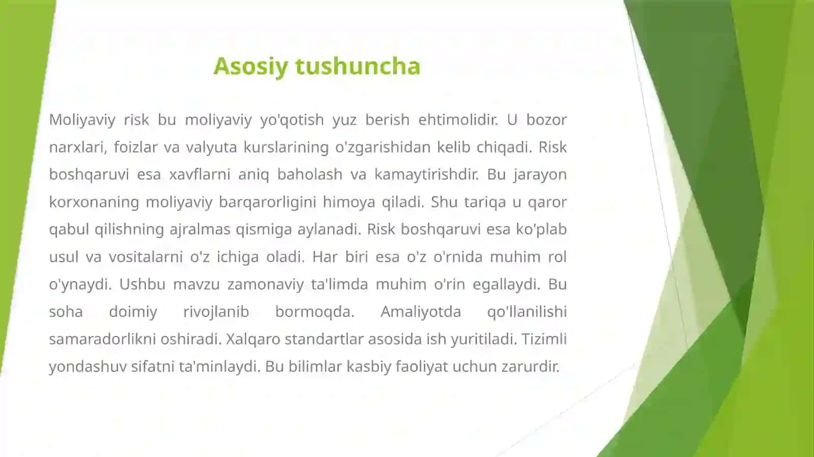 MOLIYAVIY RISKLARNI BOSHQARISH ASOSLARI 3