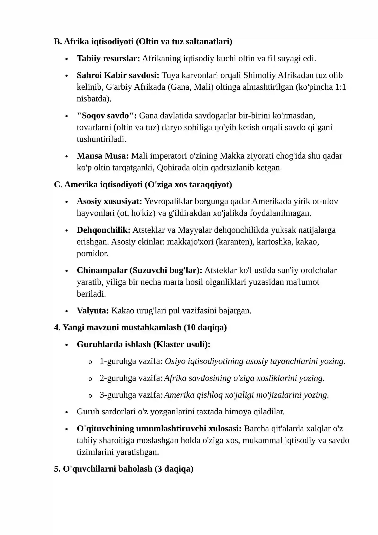 Osiyo, Afrika va Amerika xalqlari iqtisodiy hayoti 3