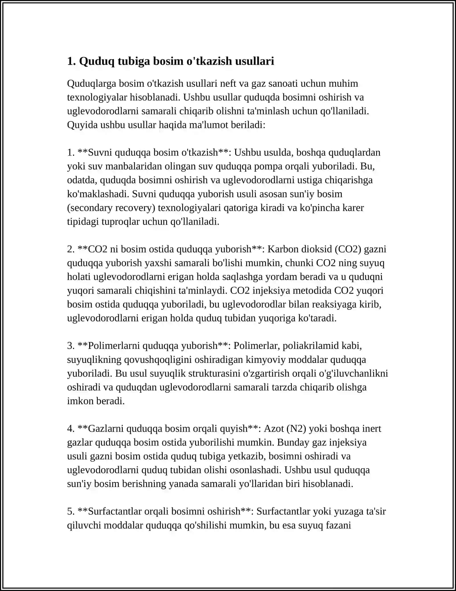 QUDUQ TUBIGA TA'SIR ETISH USULLARI SAMARADORLIGINI HISOBLASH 3