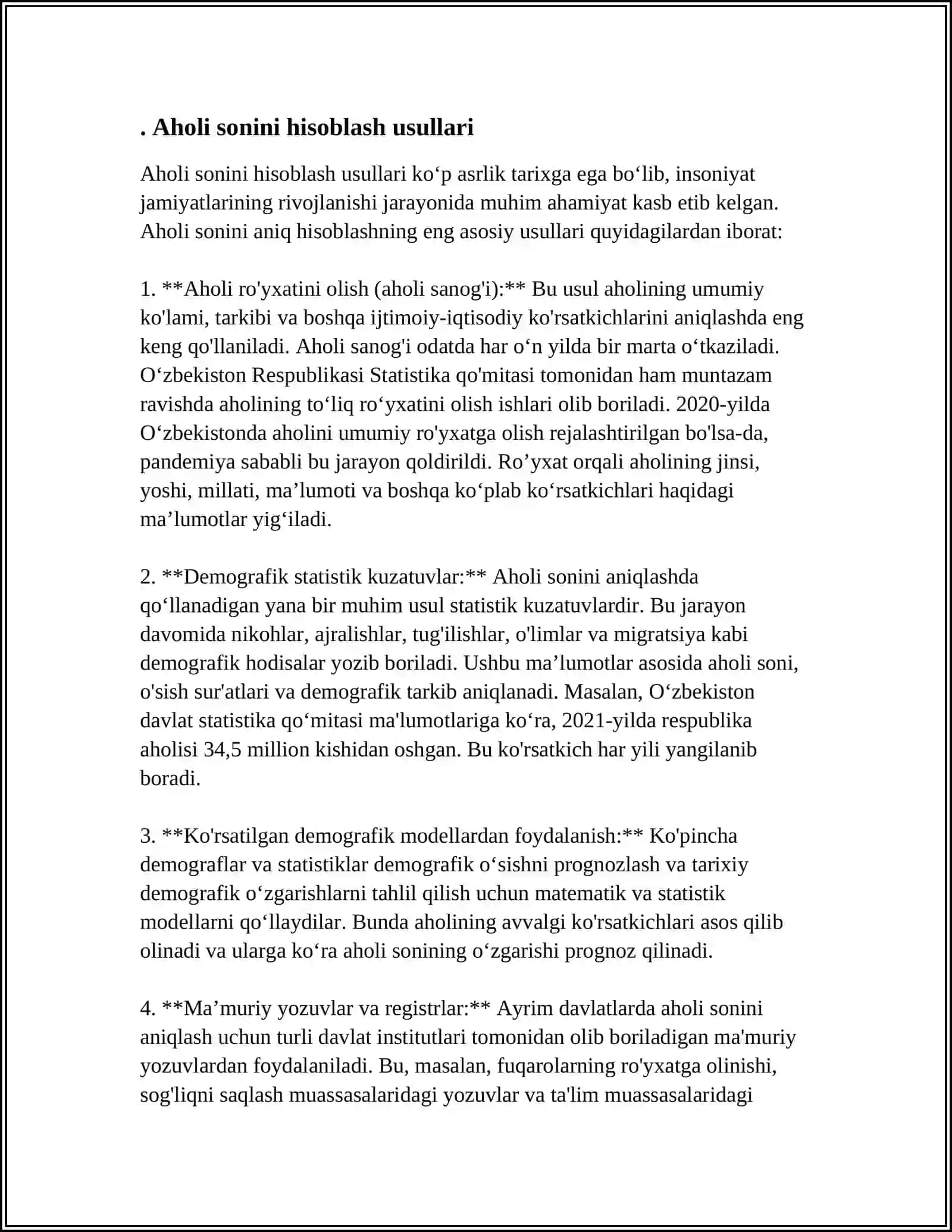 MUSTAQIL ISH Mavzu: POPULATSION STATISTIK METOD 3