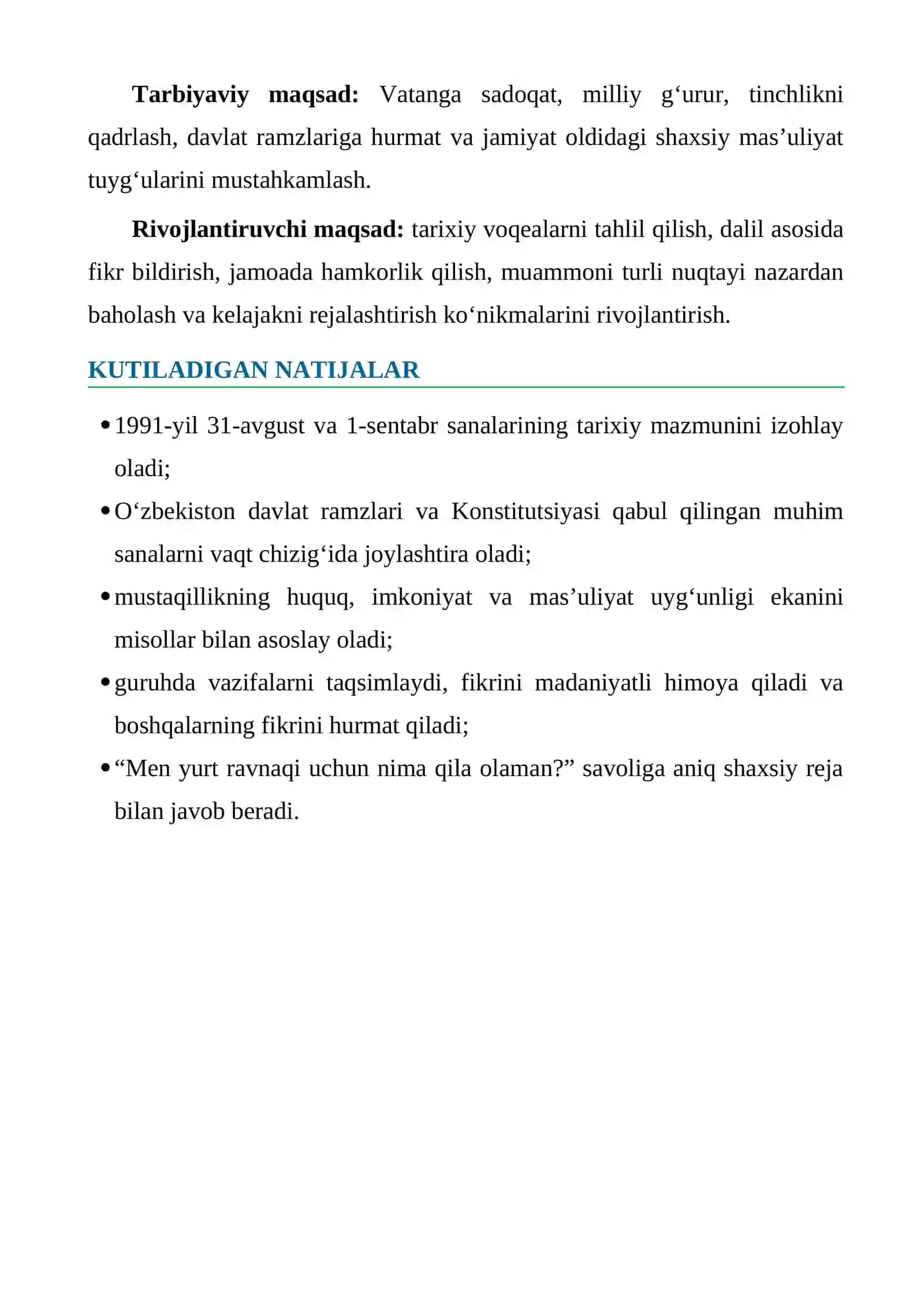 "MUSTAQILLIGIMIZNING 35 YILLIGI" DARS ISHLANMA 3