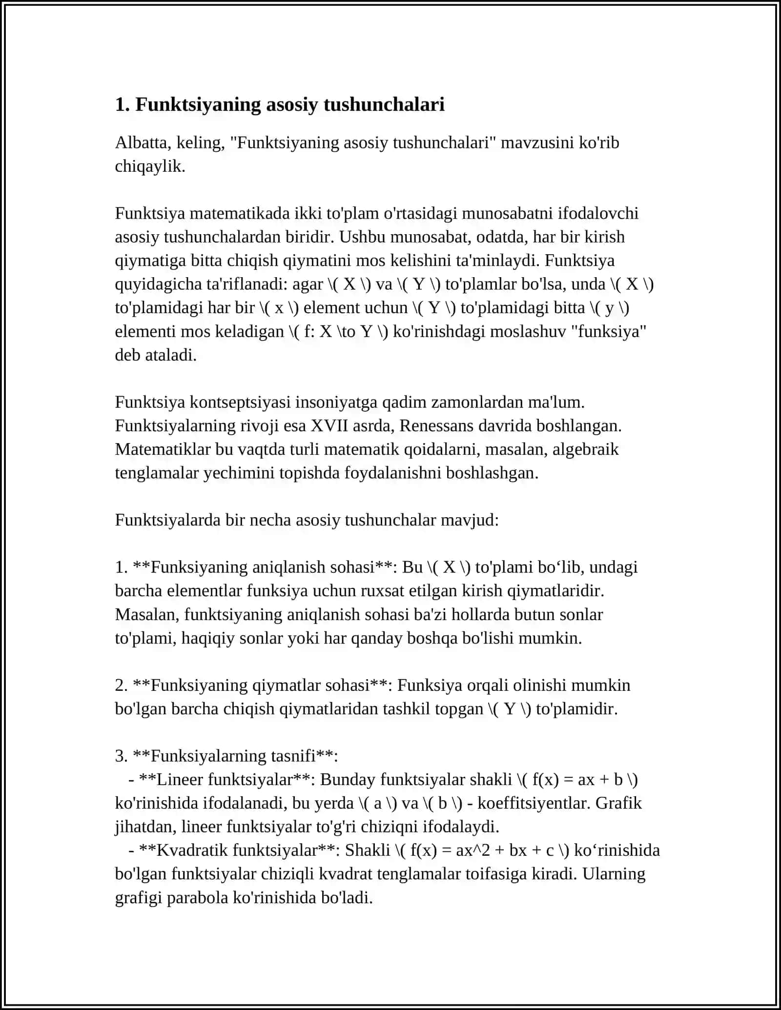 FUNKSIYALAR BILAN ISHLASH. FUNKSIYA TAVSIFI VA ULARNI QAYTA YUKLASH 3