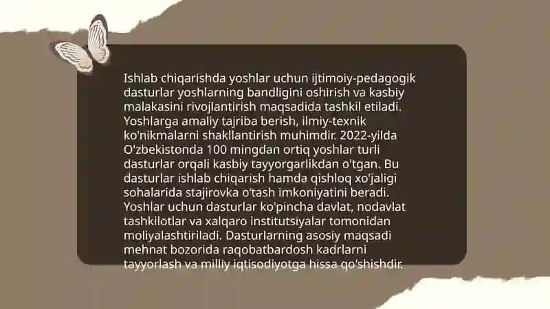 Ishlab chiqarish va tadbirkorlik bilan shug'ullanayotkan yoshlarni ijtimoiy - pedagogik qo'llab - quvvatlash 3