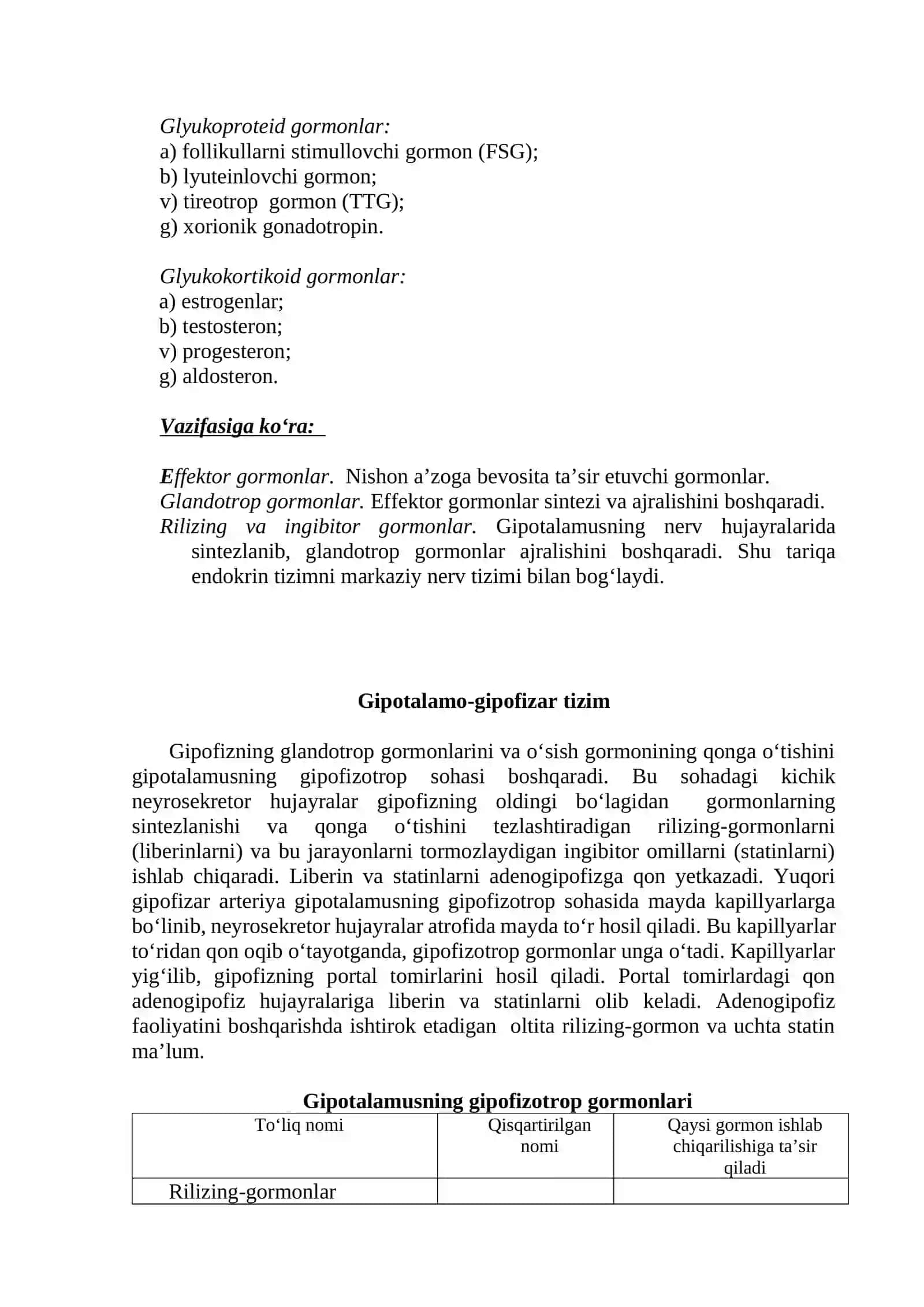 Ichki sekresiya bezlari faoliyatini o‘rganish usullari. Gipofiz va qalqonsimon bez fiziologiyasi 3