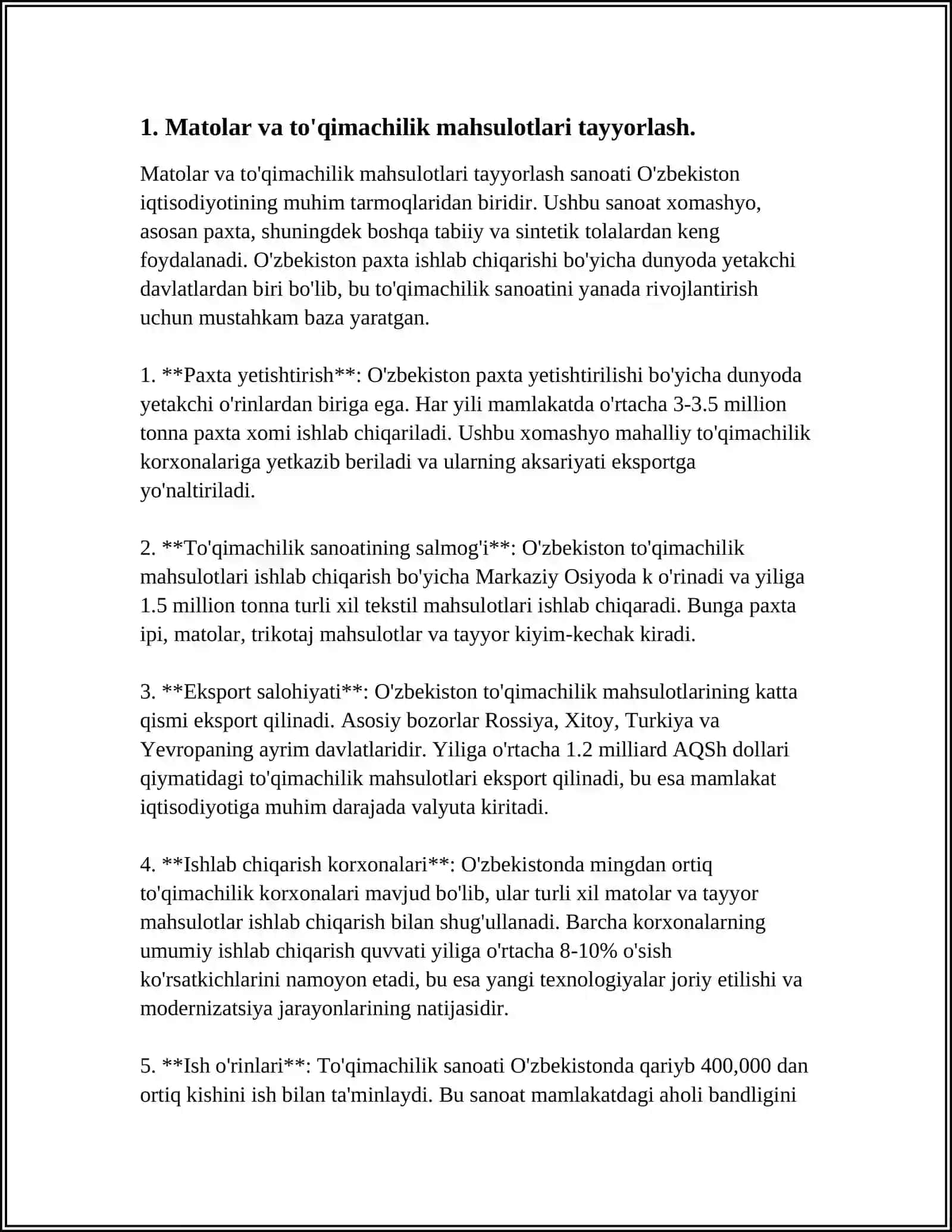 MATOLAR VA TO'QIMACHILIK MAHSULOTLARI TAYYORLASH 3