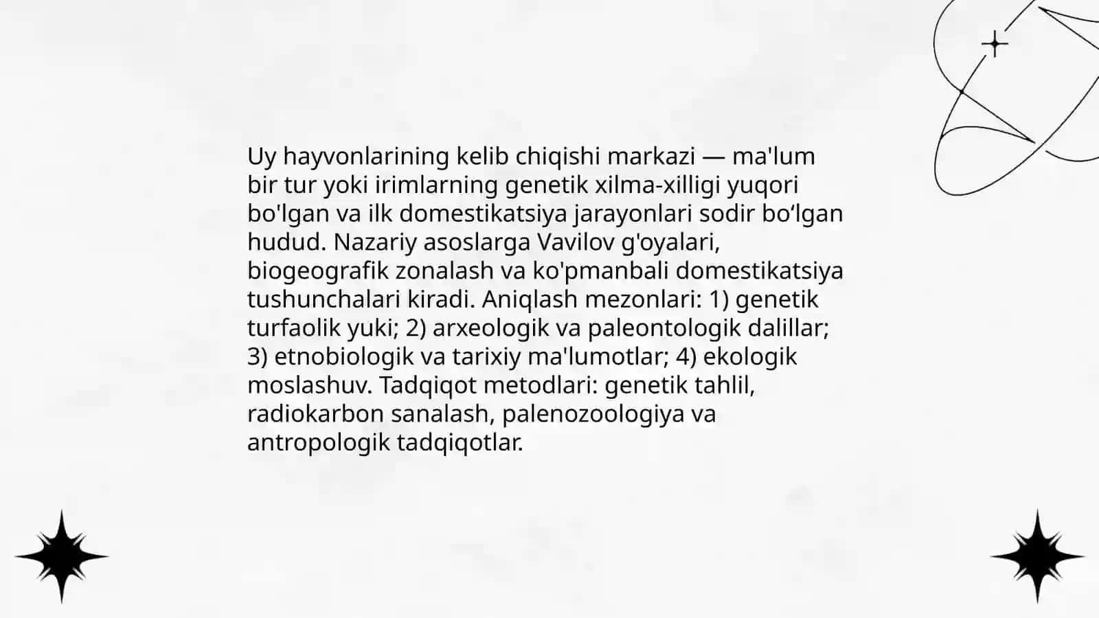 Uy hayvonlarining kelib chiqishi markazlari o’rganish 3