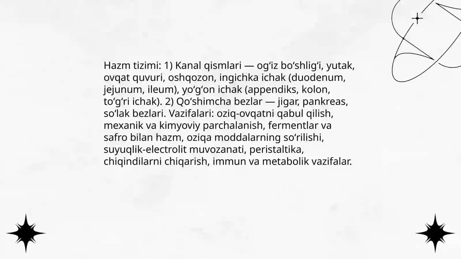 Hazim tizimi. Ogʼiz boʼlashligʼi. Til tuzilishi soʼrgʼichlari. Soʼlak bezlari tasnifi, tuzilishi 3