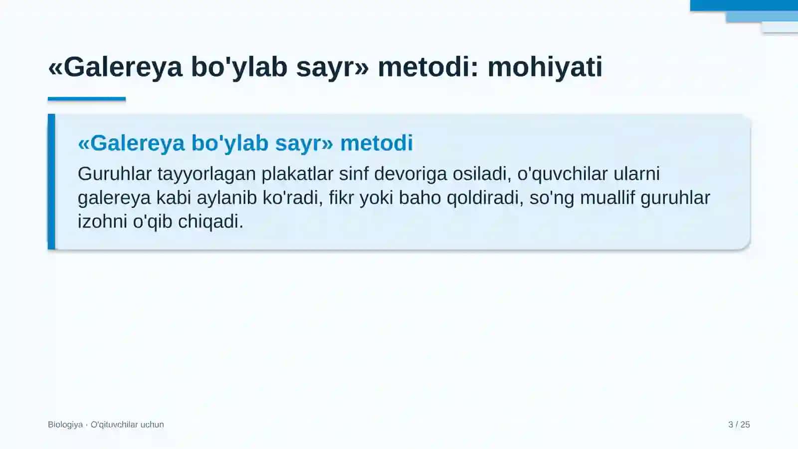 biologiya darslarida galereya bo'ylab sayr metodidan foydalanish 3951 3