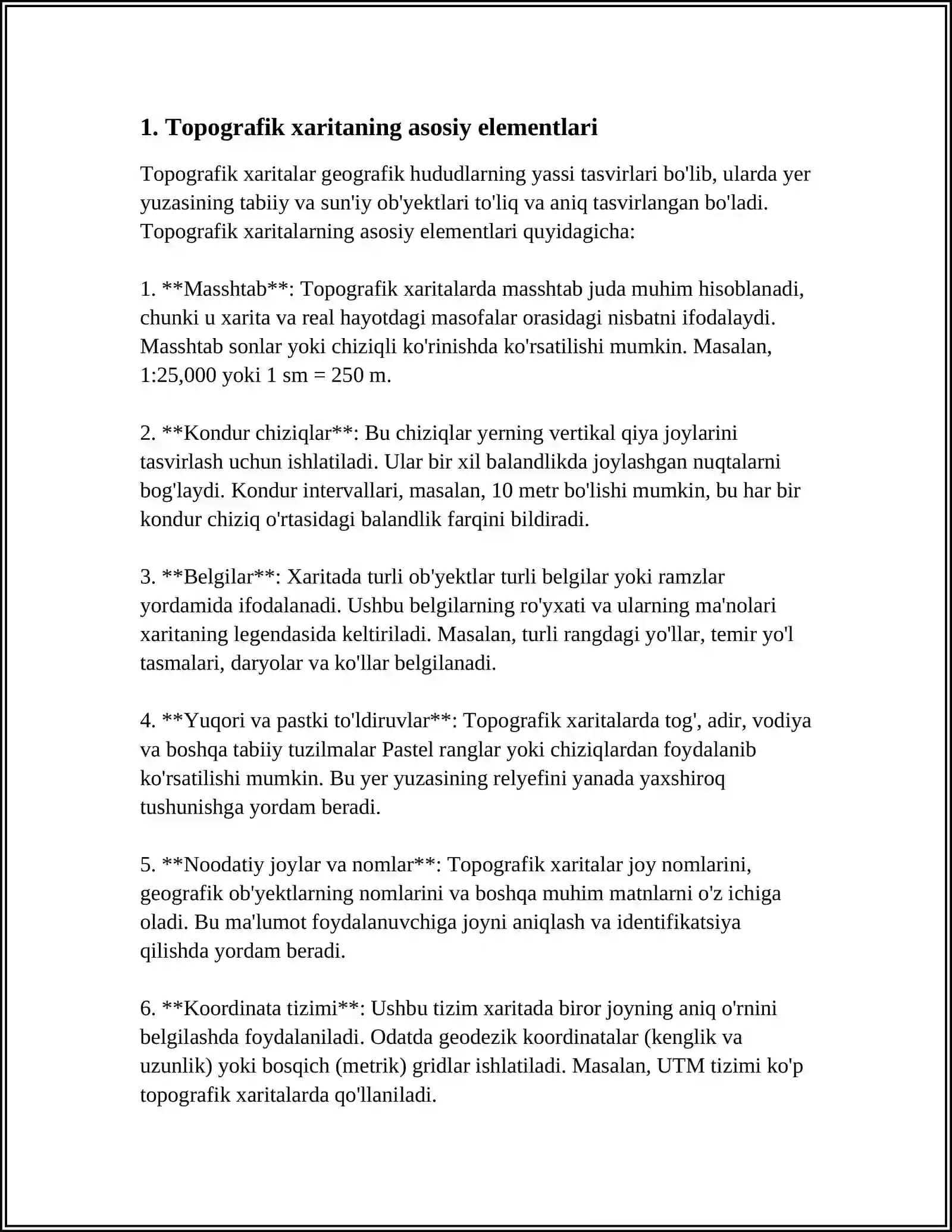 TOPOGRAFIK XARITA VA REJA.TOPOGRAFIK XARITA MAZMUNI VA SHARTLI BELGILARI 3