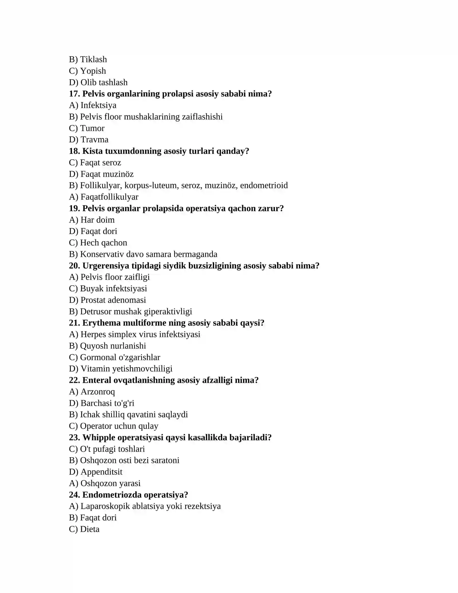 Tahlil bo'yicha testlar (Terapiya, Jarrohlik, Akusherlik-ginekologiya) 3