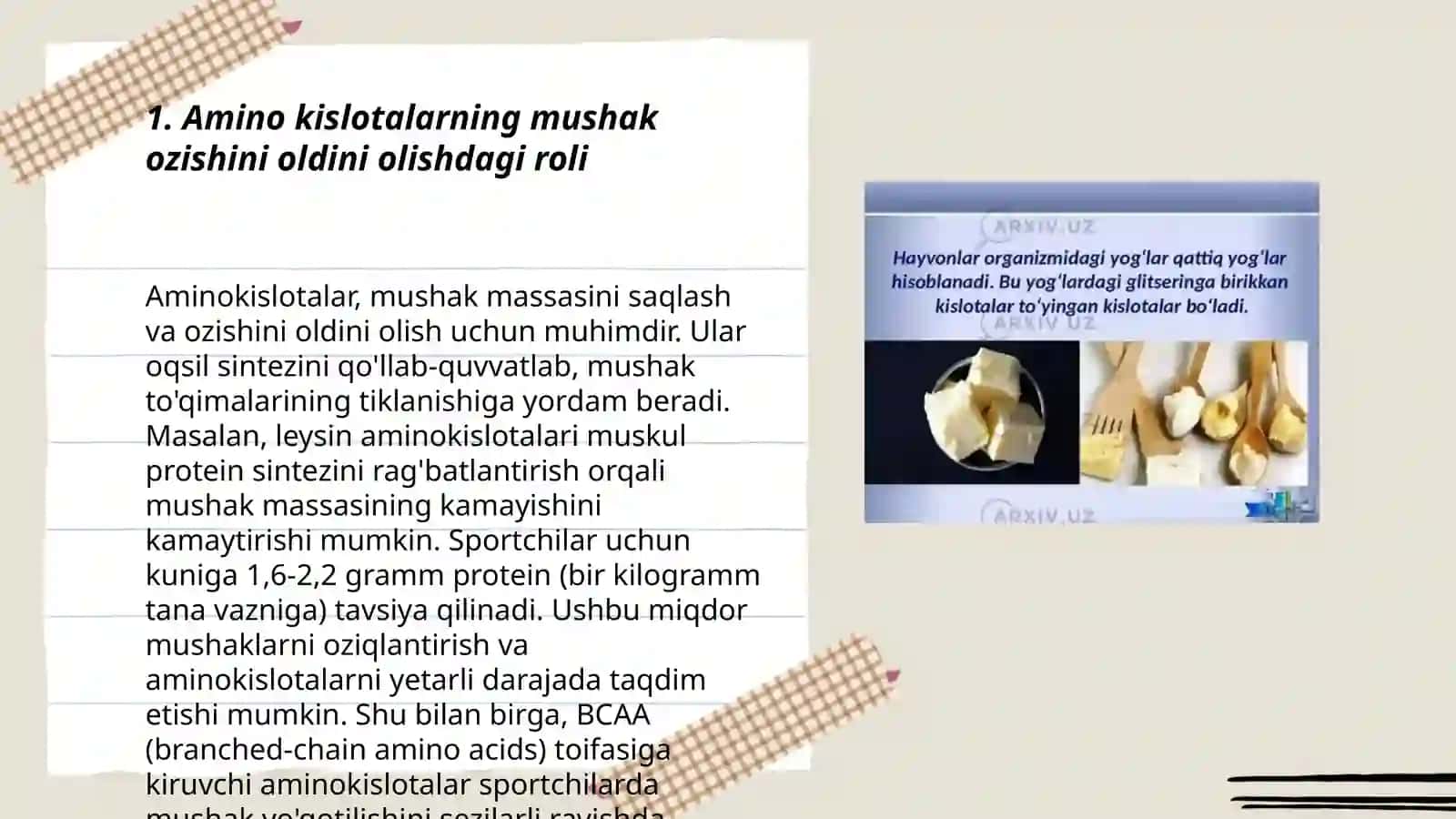 Amino kislotalarning sportchilar hayotidagi oʻrni 3