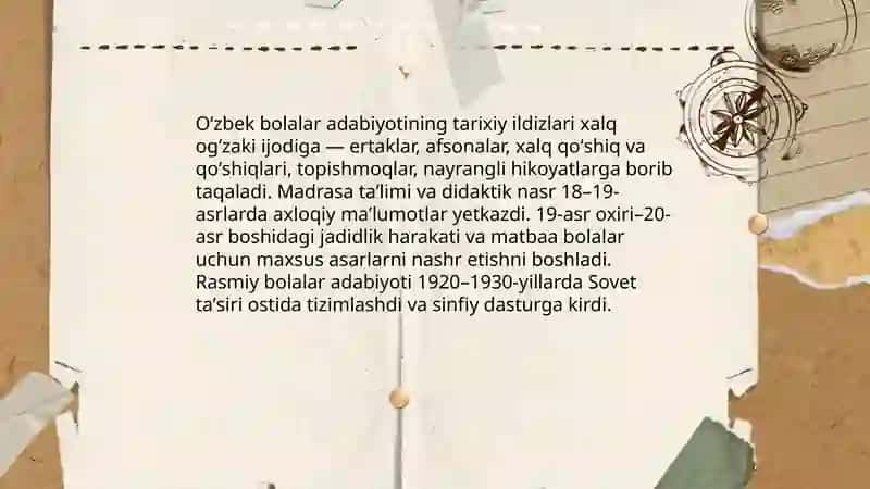 Oʻzbek bolalar adabiyotining vujudga kelishi 3