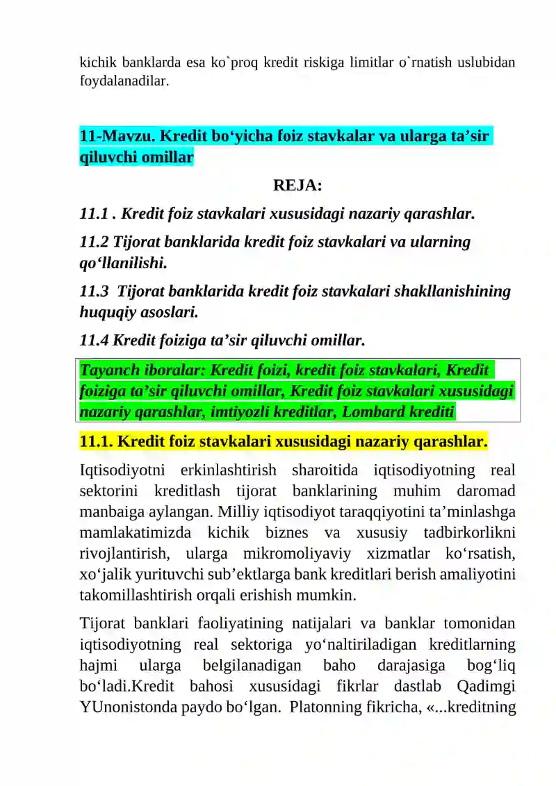 KREDIT BO‘YICHA FOIZ STAVKALAR VA ULARGA TA’SIR QILUVCHI OMILLAR 3