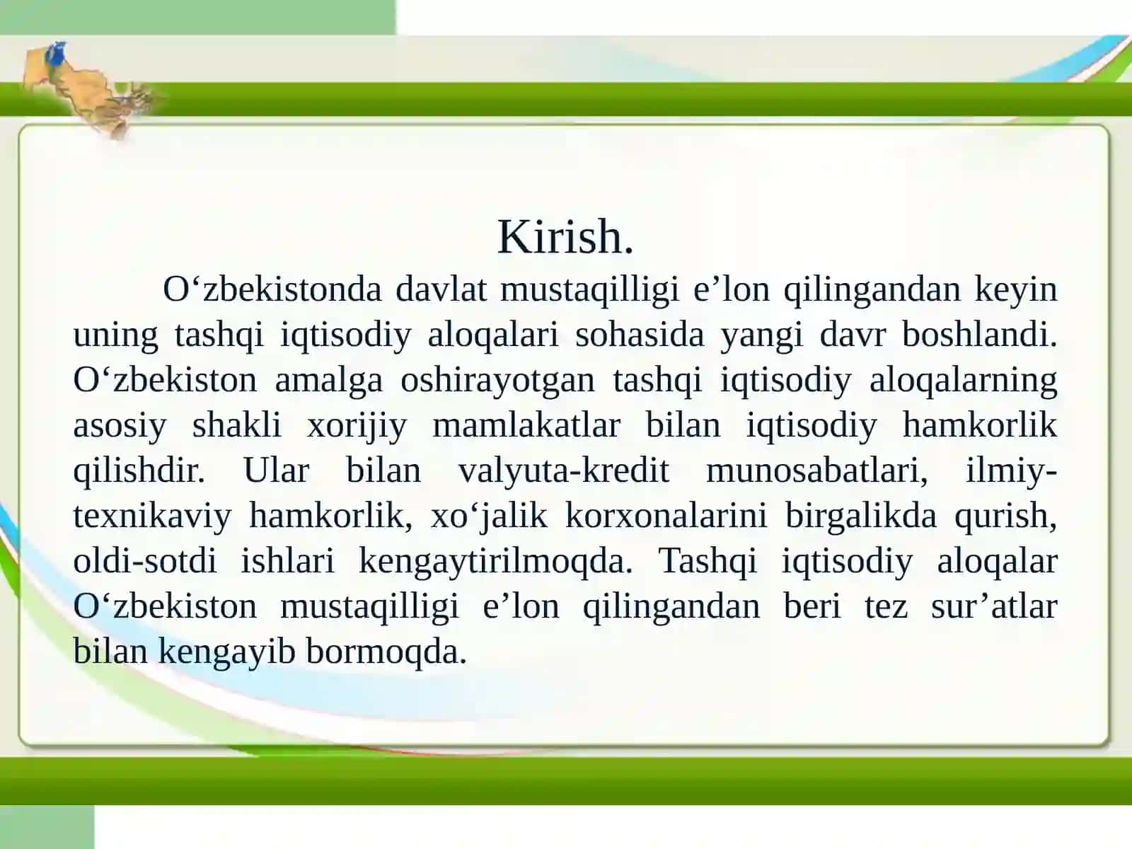 O’zbekistonda tashqi iqtisodiy aloqalarining ustuvor yo’nalishlari 3