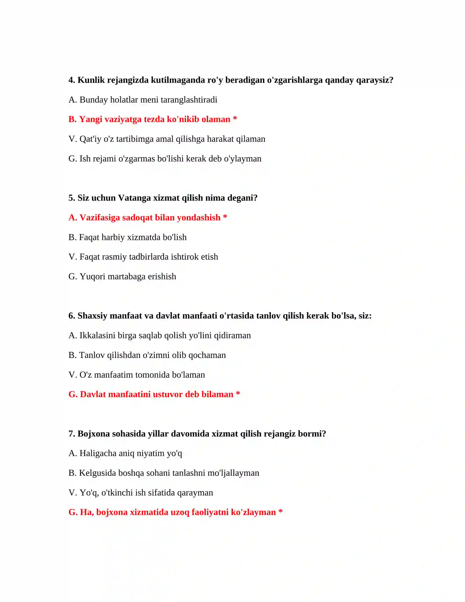 Bojxona ishga kirish uchun testlar 3