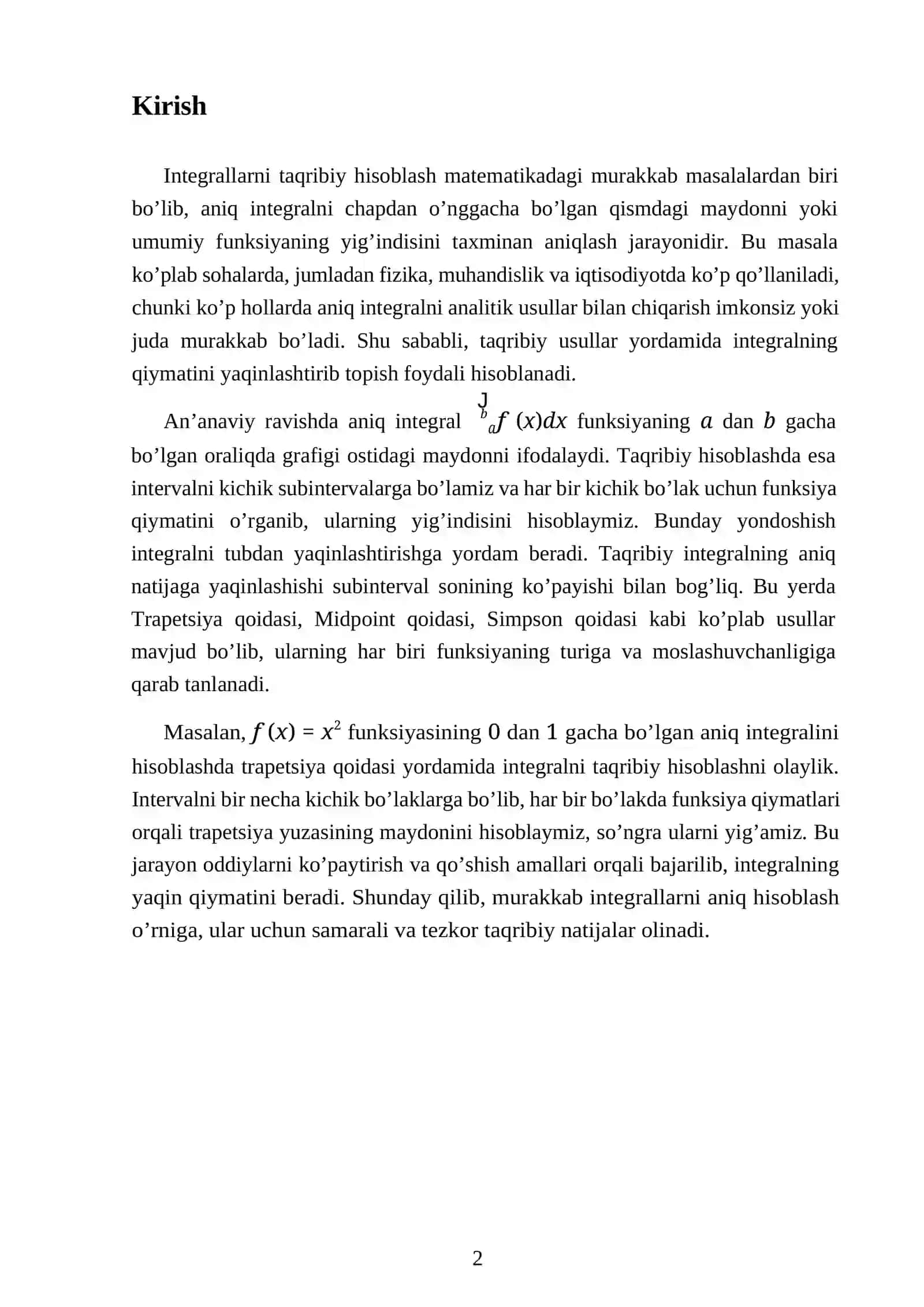 Integrallarni taqribiy hisoblash. Aniq integrallarni taqribiy hisoblash masalasi Aniq misollar bilan ishlash 3