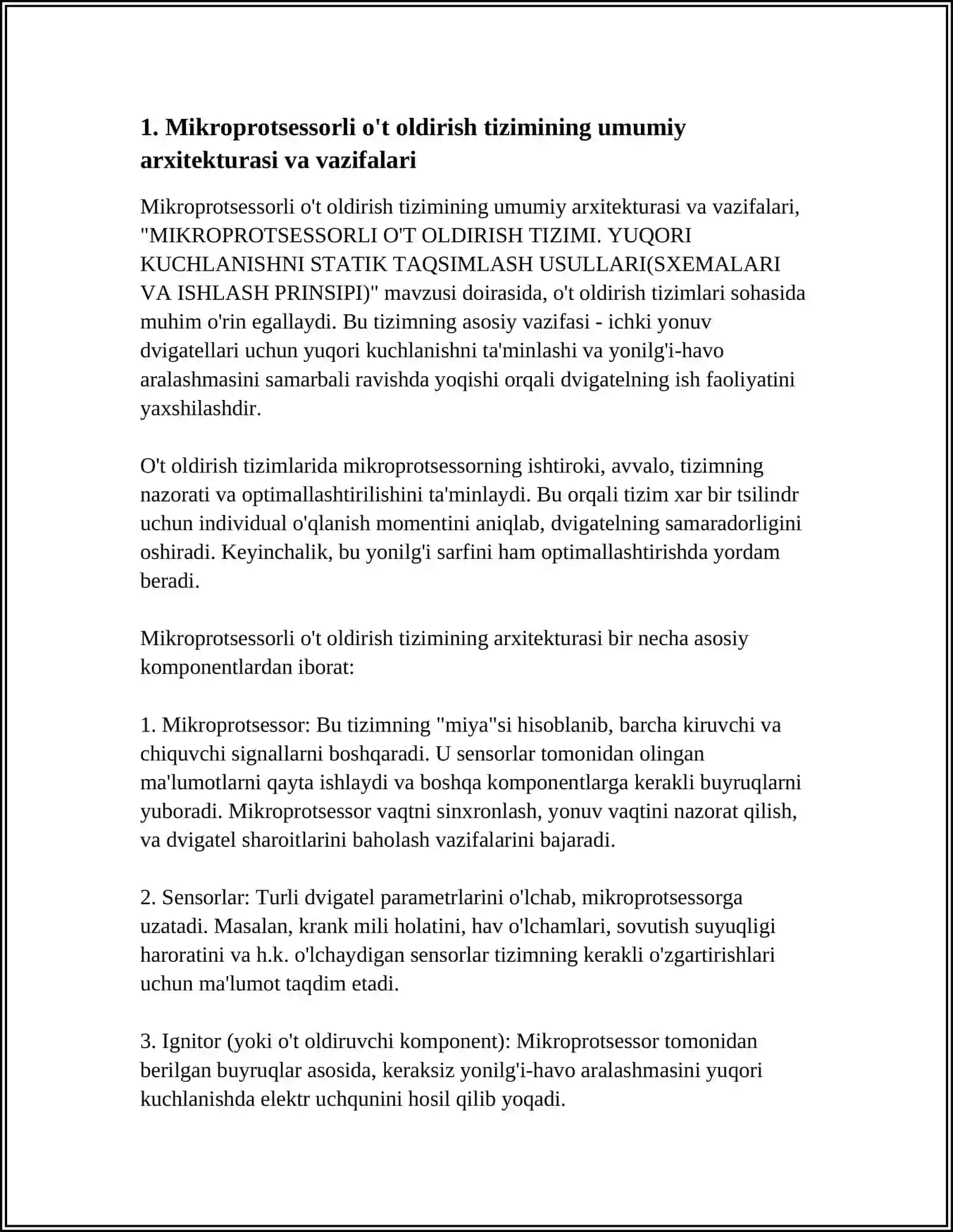 MIKROPROTSESSORLI O'T OLDIRISH TIZIMI. YUQORI KUCHLANISHNI STATIK TAQSIMLASH USULLARI(SXEMALARI VA ISHLASH PRINSIPI) 3