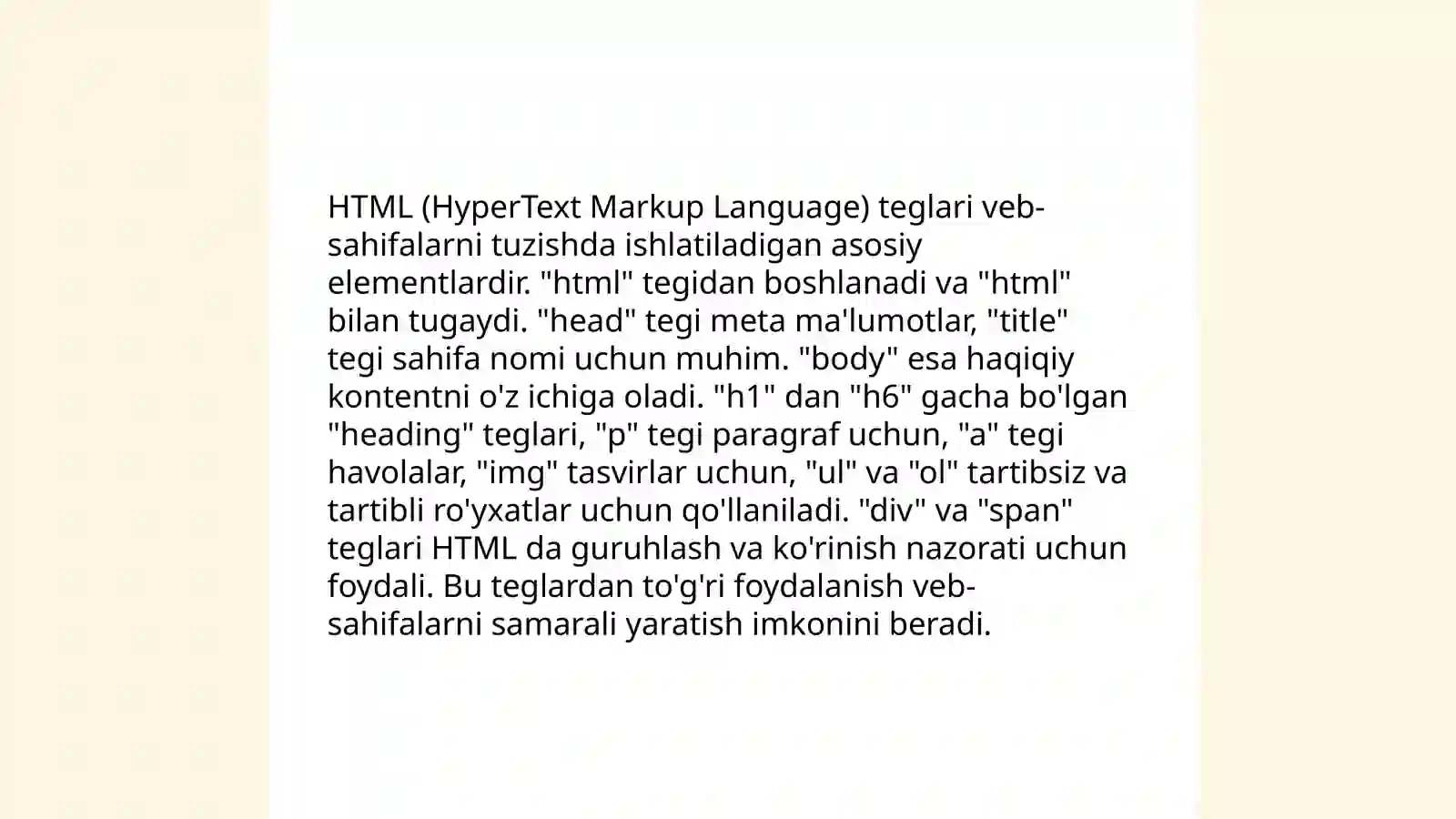 HTML teglari bilan ishlash va misollar 3