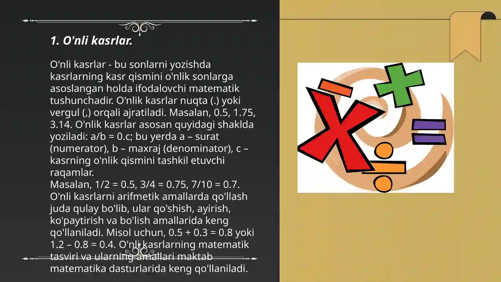 O'nli kasrlar 3