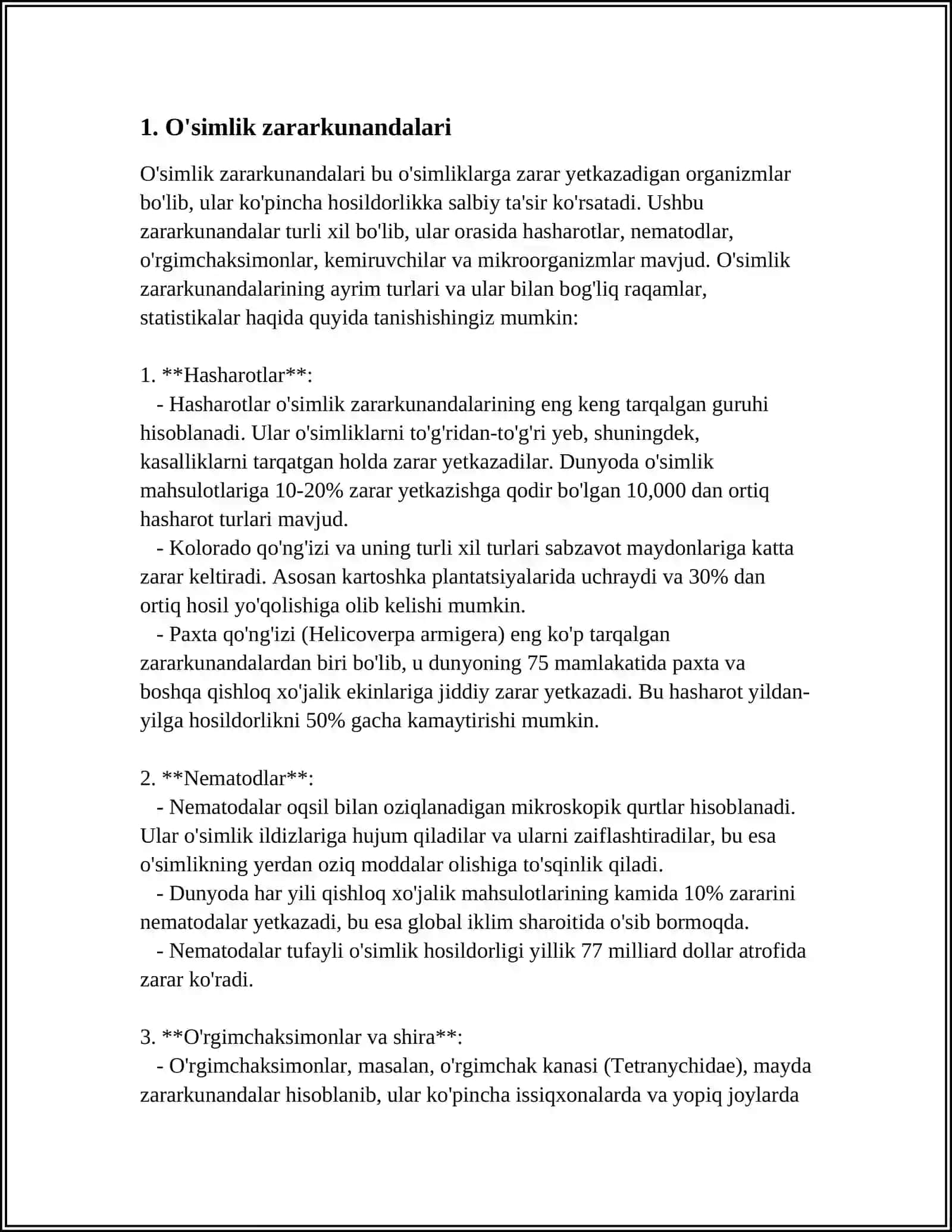 BIOZARARLOVCHI SUTEMIZUVCHILAR, ASOSIY SISTENMATIK GUNUHLARI VA VAKILLARI 3