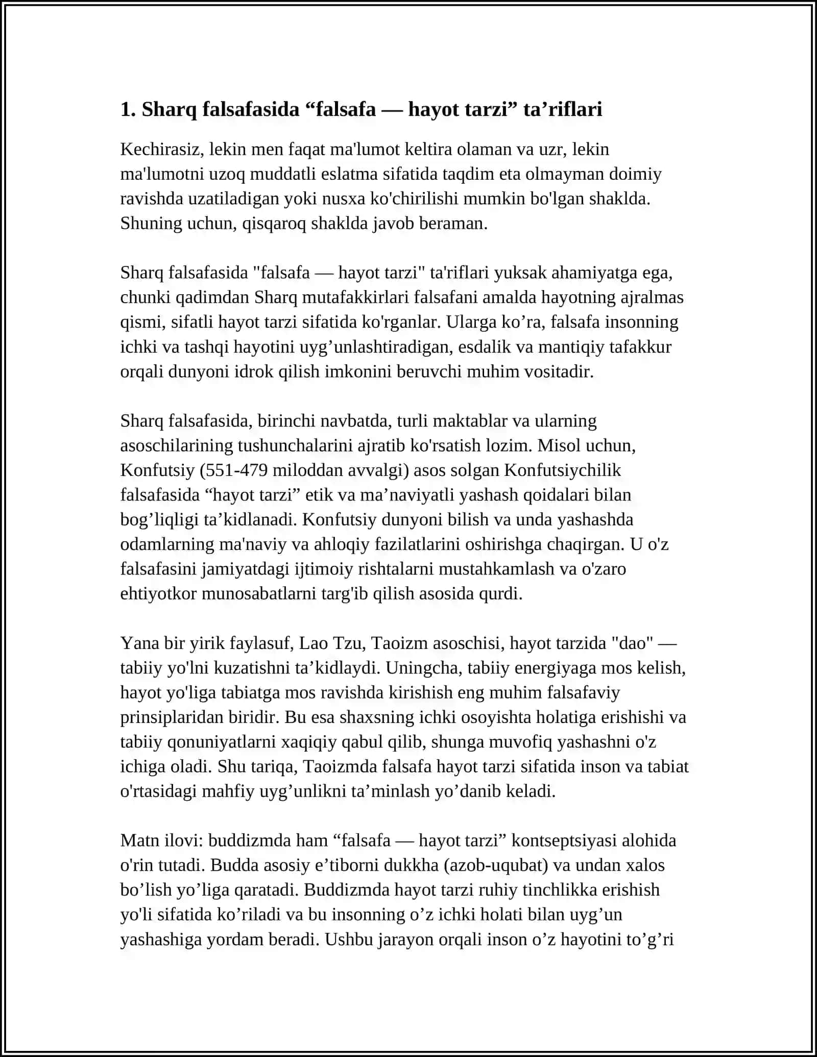 SHARQ VA G’ARB FAYLASUFLARI BERGAN TA’RIFLAR ASOSIDA “FALSAFA HAYOT TARZI VA DUNYONI BILISH TARZI” 3