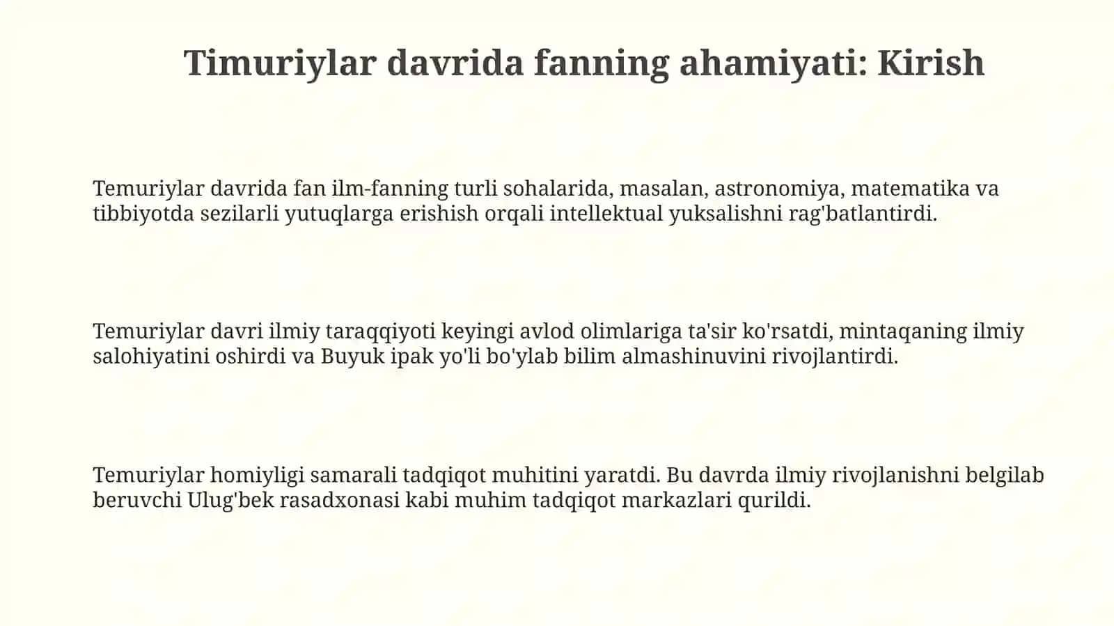Klaster "Metodi Orqali Temuriylar Davrida Fan Mavzusini Tushuntirish" 3