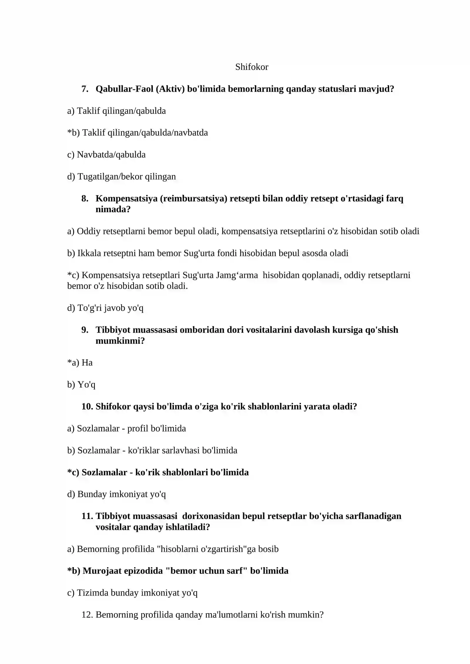 2026 DMED TEST SAVOLLARI JAVOBI 3