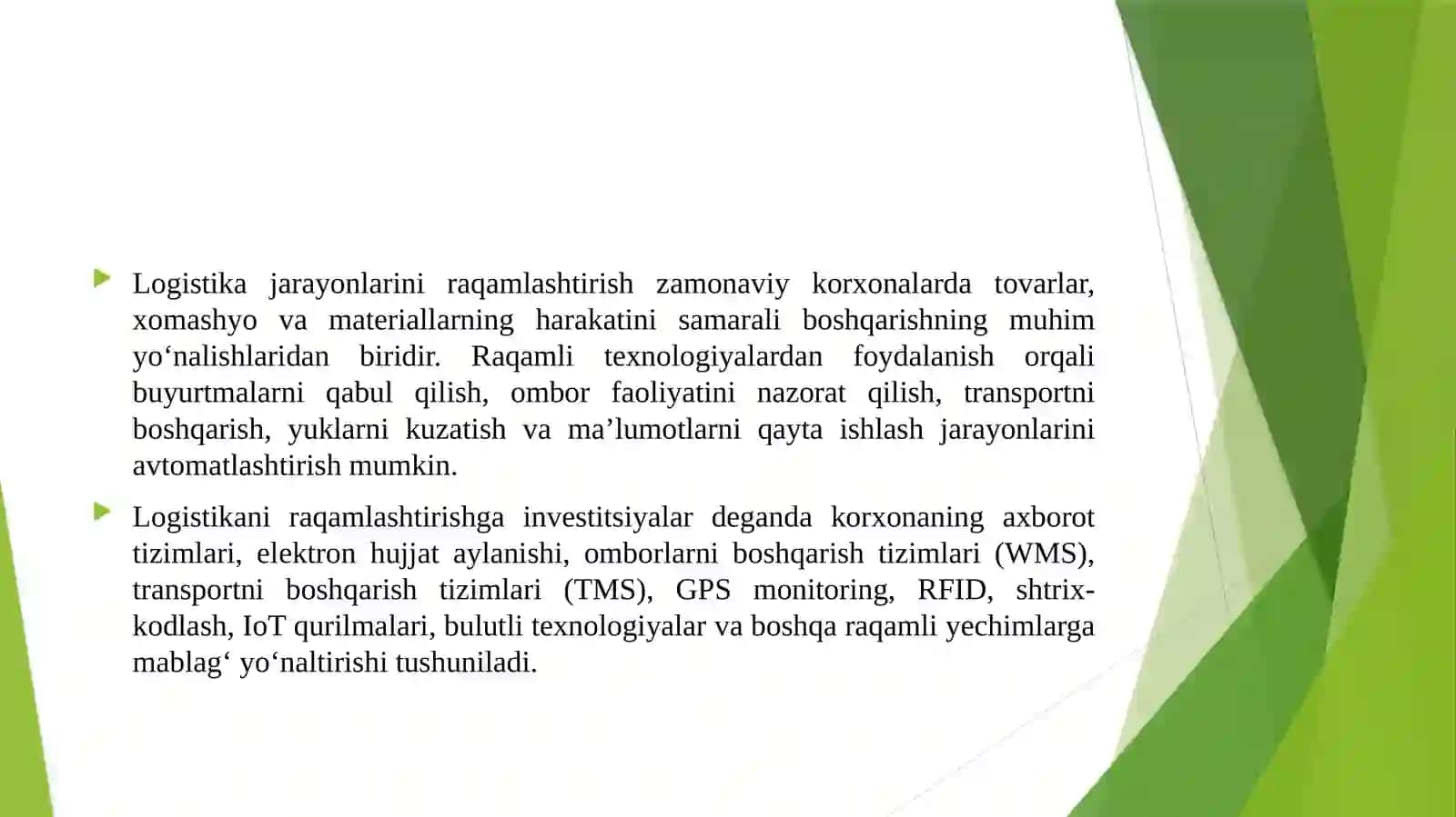 Logistika jarayonlarini raqamlashtirishga investitsiyalarning iqtisodiy samaradorligi 3
