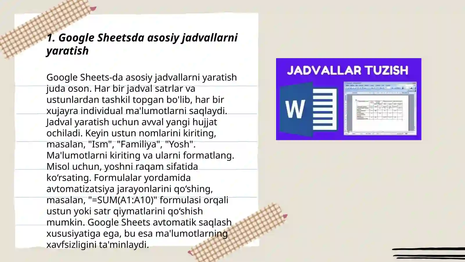 Google Sheetsda jadvallar yaratish 3