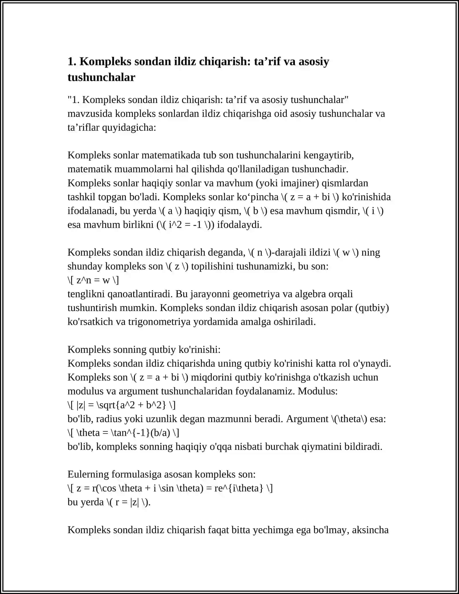 KOMPLEKS SONDAN ILDIZ CHIQARISH 3