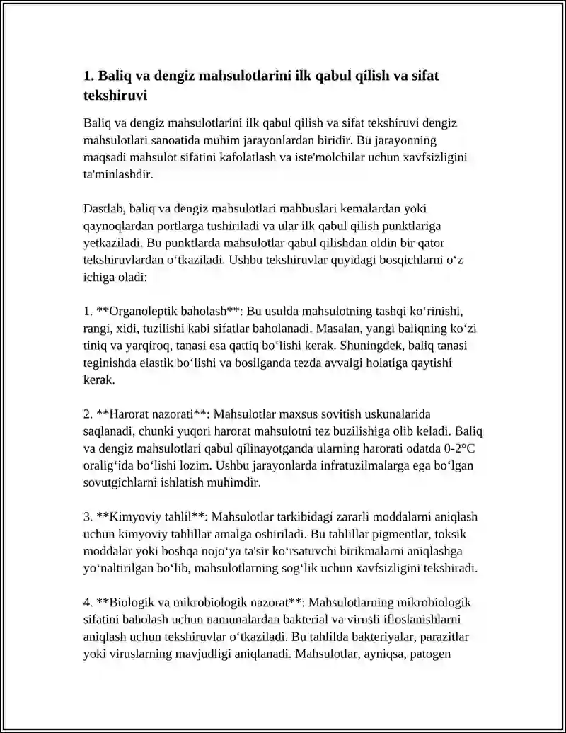BALIQ VA DENGIZ MAHSULOTLARIGA DASTLABKI ISHLOV BERISH VA ULARDAN YATM TAYYORLASH 3
