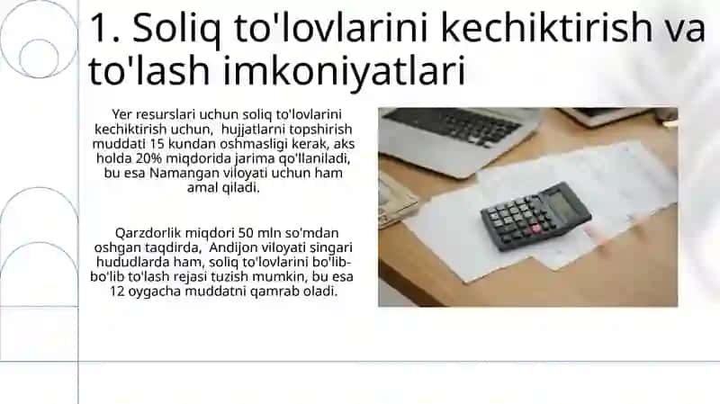 Yer Resurslaridan Foydalanish Uchun Soliqlarni Hisoblash va To'lash Tartibi 3