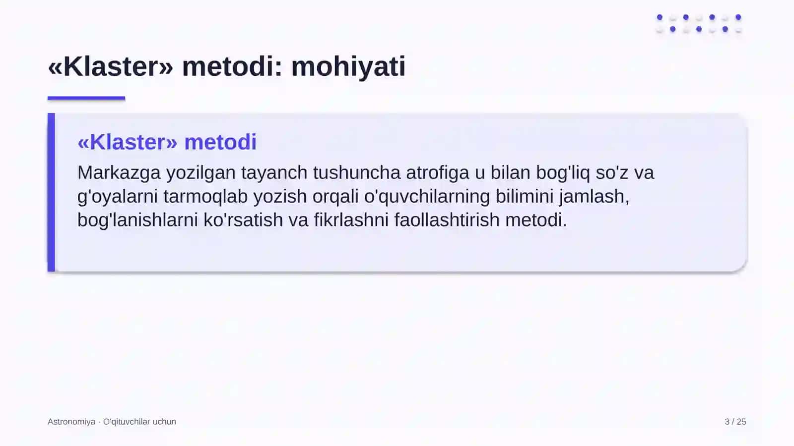 astronomiya darslarida klaster metodidan foydalanish 6776 3