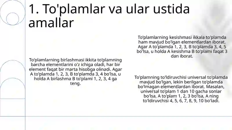 Toʻplamlar va ular ustida amallar 3