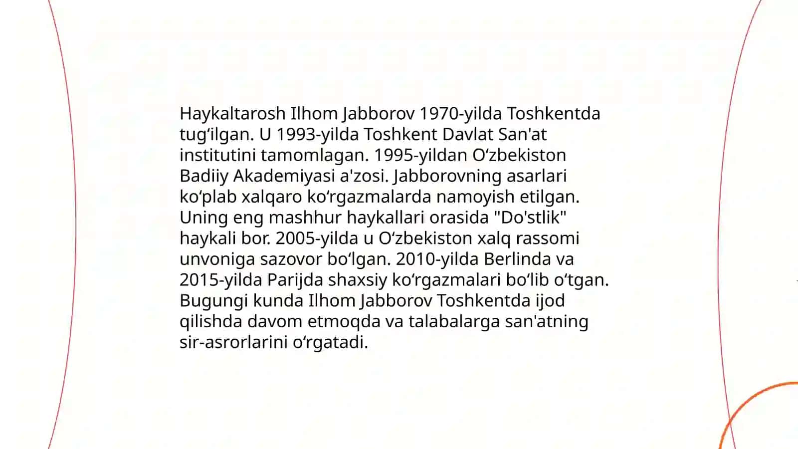 Haykaltarosh Ilhom Jabborov hayoti va ijodi 3