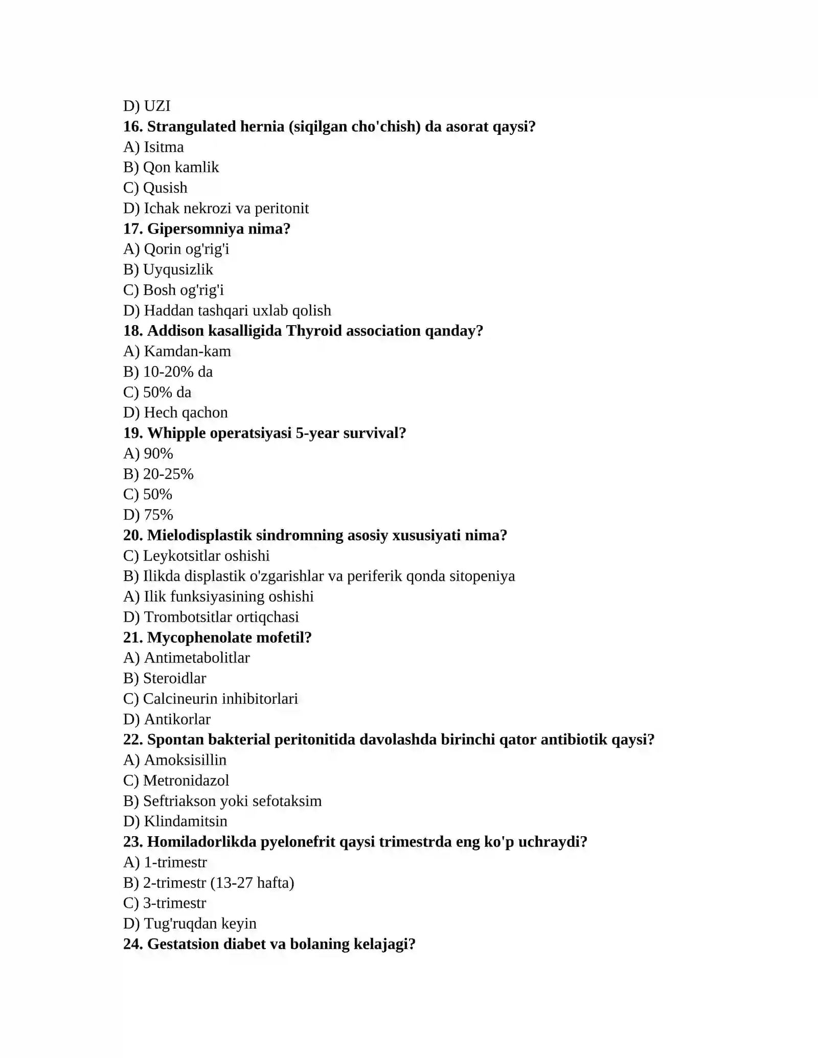 Tibbiy bilimlar testi 3