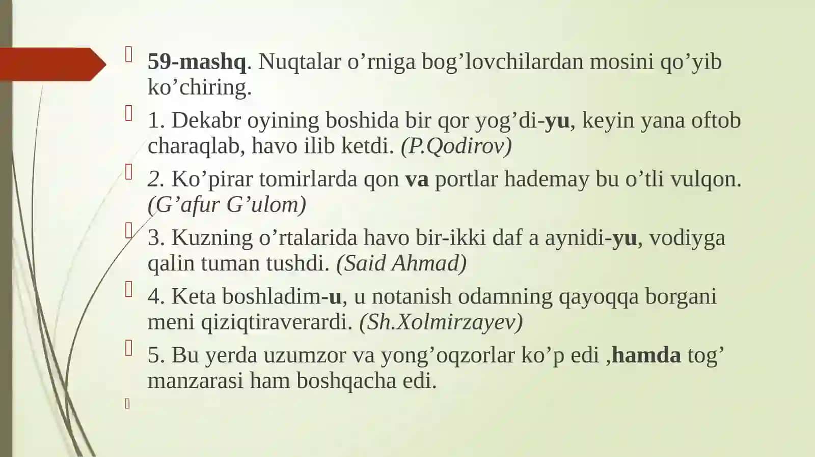ZIDLOV BOG’LOVCHILARI YORDAMIDA BOG’LANGAN QO’SHMA GAPLAR 3