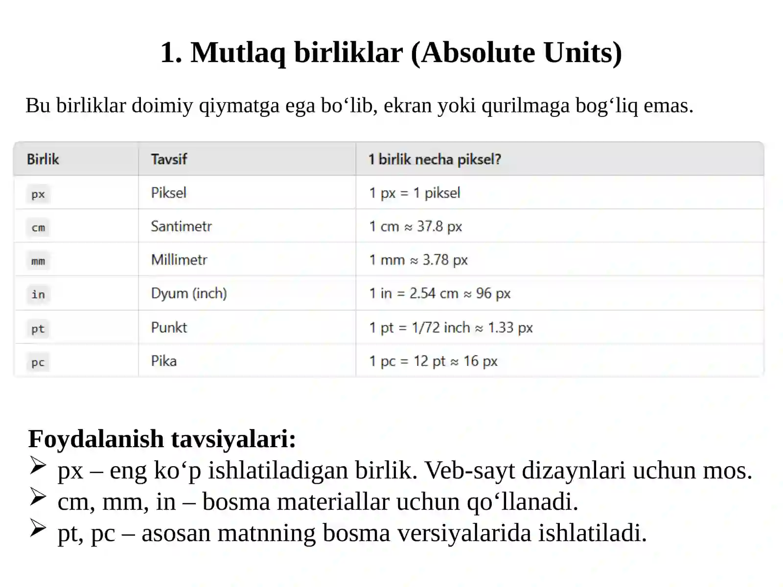 CSS (Cascading Style Sheets) dao‘lchovbirliklari 3