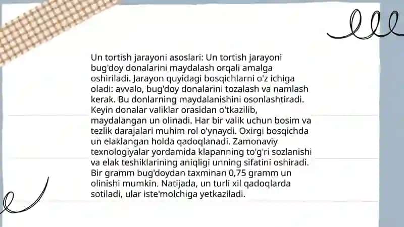 Un tortish jarayoni.Vimol va un nazorati jarayonlarini tashkil qilish 3
