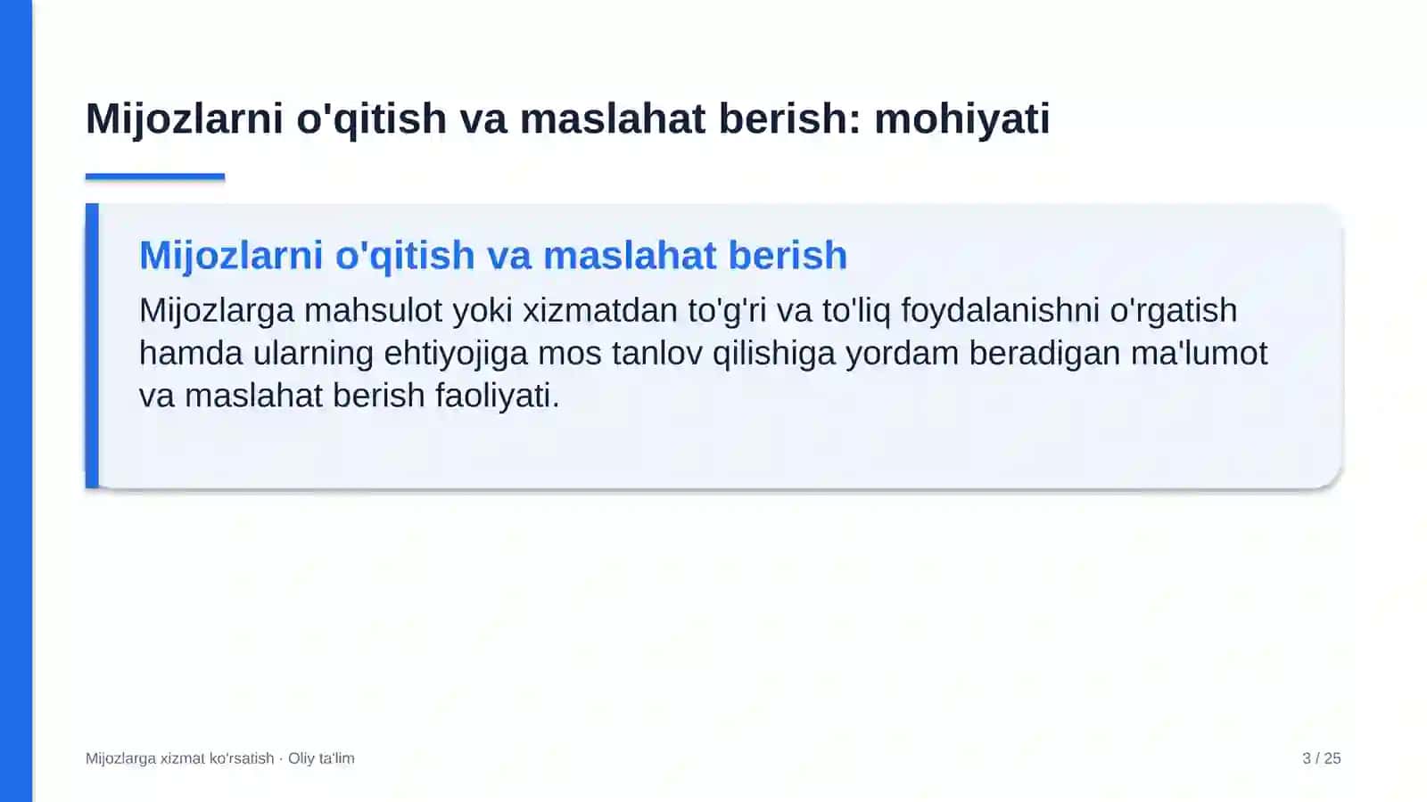 bandlikka ko'maklashish markazlarida mijozlarni o'qitish va maslahat berish 6356 3