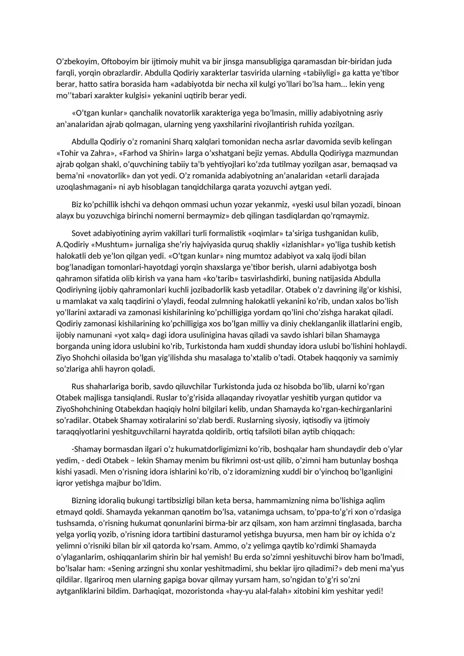 ABDULLA QODIRIYNING «O’TGAN KUNLAR» ROMANINI TAHLILI 3