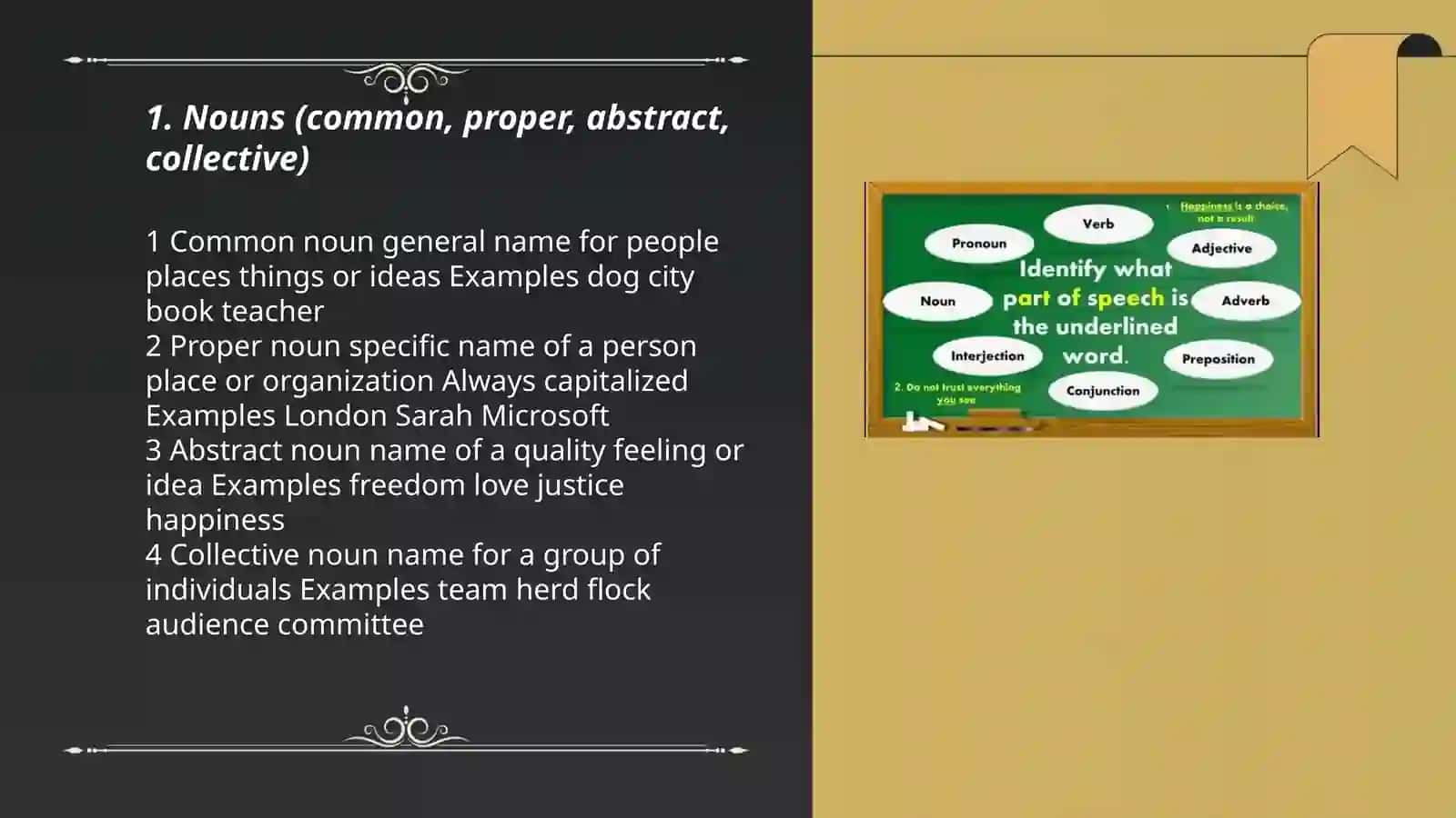 Plan: 1. Nouns (common, proper, abstract, collective) 2. Countable and Uncountable Nouns 3. Pronouns (personal, possessive, reflexive) 3