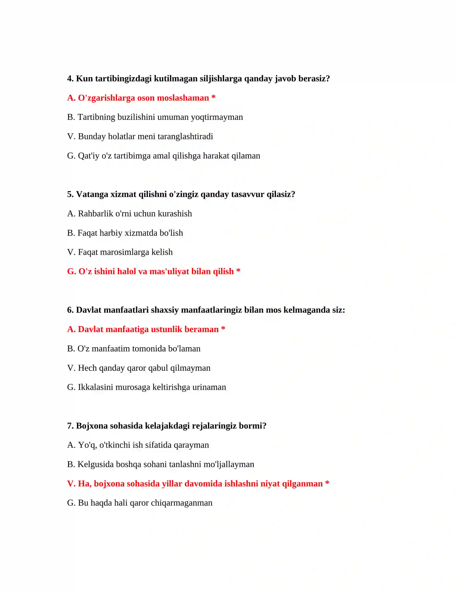 O‘zbekiston Konstitutsiyasi testlari bojxona 3