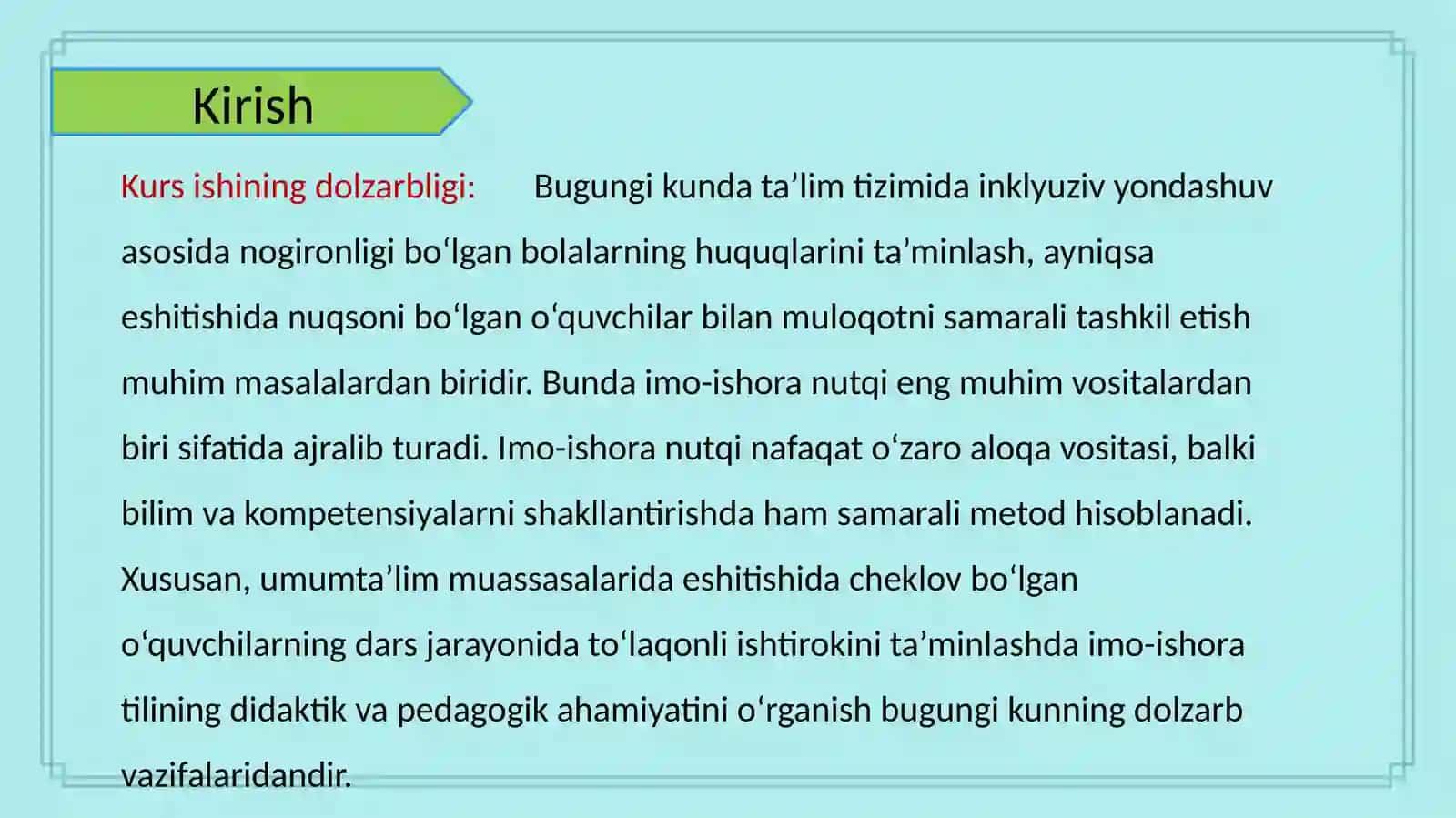 Kurs ishi "Imo-ishora nutqining o'quv jarayonidagi roli" 3